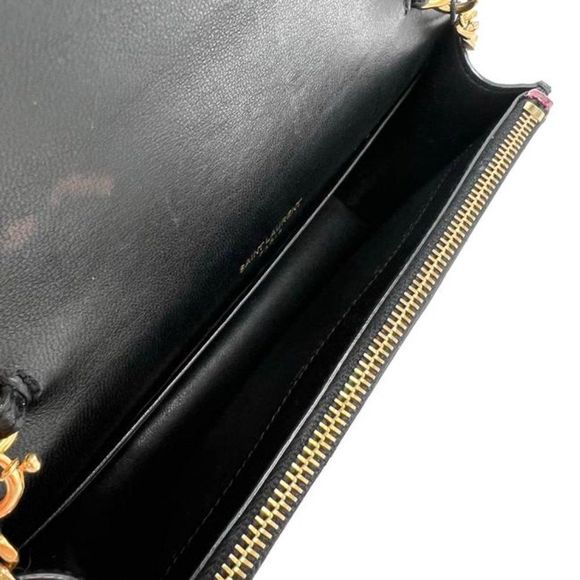 Saint Laurent Monogram Kate Chain Wallet Glitter Tassel Red Patent Leather Shoul - Picture 11 of 12